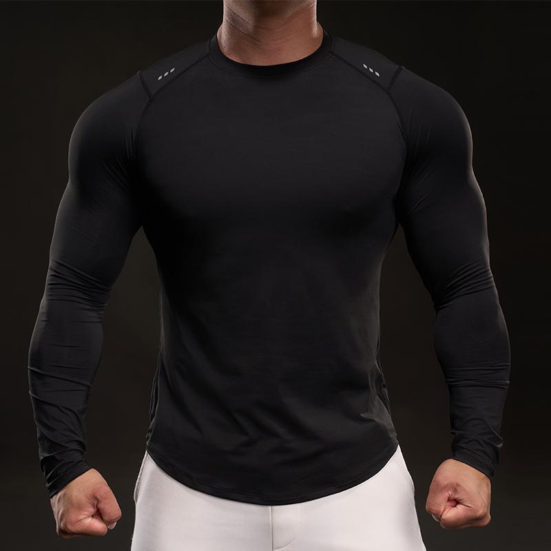 Slim and Muscular Style New Quick-drying Ice Silk Long-sleeved T-shirt Men's Casual Sports Elastic Fitness Outdoor T-shirt Top Men