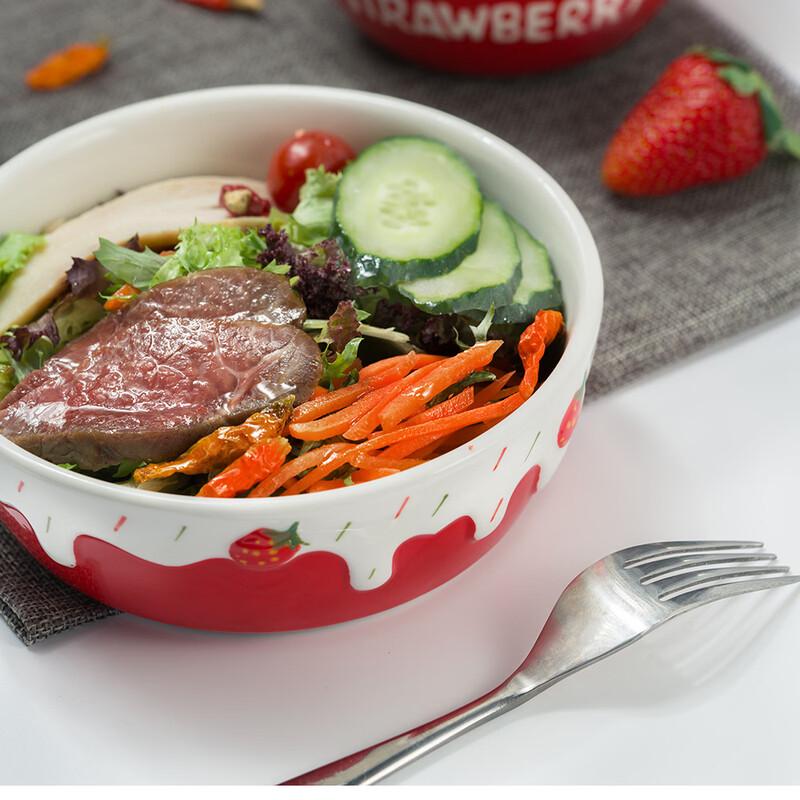 New Year Embossed Strawberry Ceramic Serving Bowl
