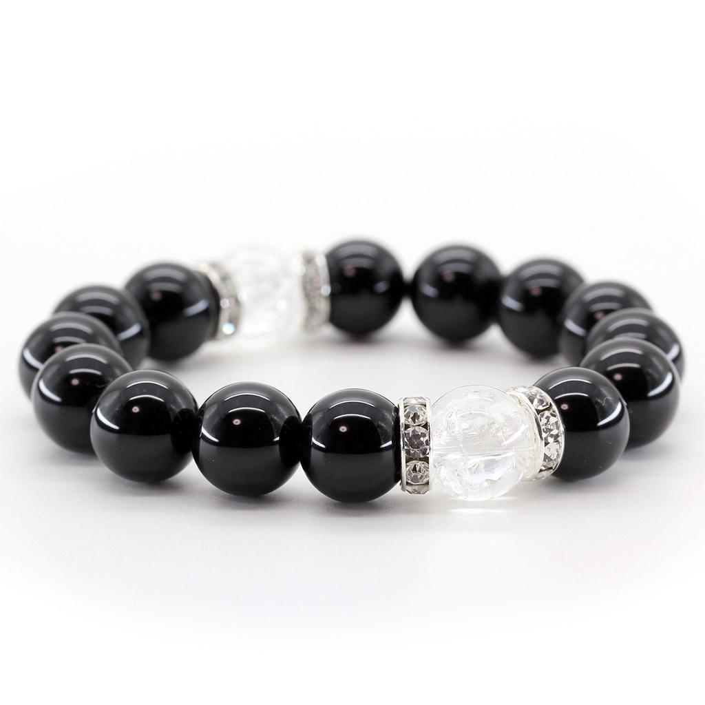 Onyx Gebetsperlen Amulett Paar Armband Kraftstein mit Geschenkbox aus Paulownia [Ishiki] [b033]