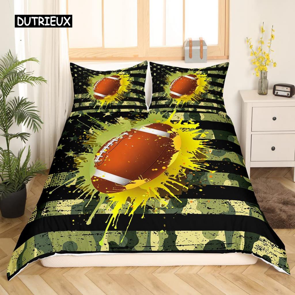 

Комплект постельного белья с футбольным принтом для мальчиков-подростков, спортивный комплект постельного белья с футбольной тематикой, двуспальный чехол из полиэстера размера «king-size», стеганое покрывало EU single(135x200cm)