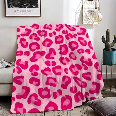 Classic Leopard Print Pink Throw Lightweight 240g Flannel Blanket Soft Skin-friendly for Summer Cooling