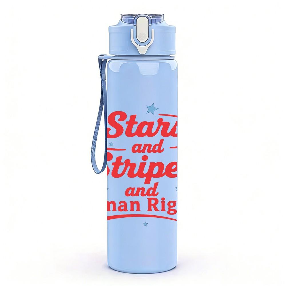 1PC Stars And Stripes Human Rights Text 750ml Color Plastic Sports Water Bottle Leakproof Flip Straw Lid Suitable for Sports Office Home Use