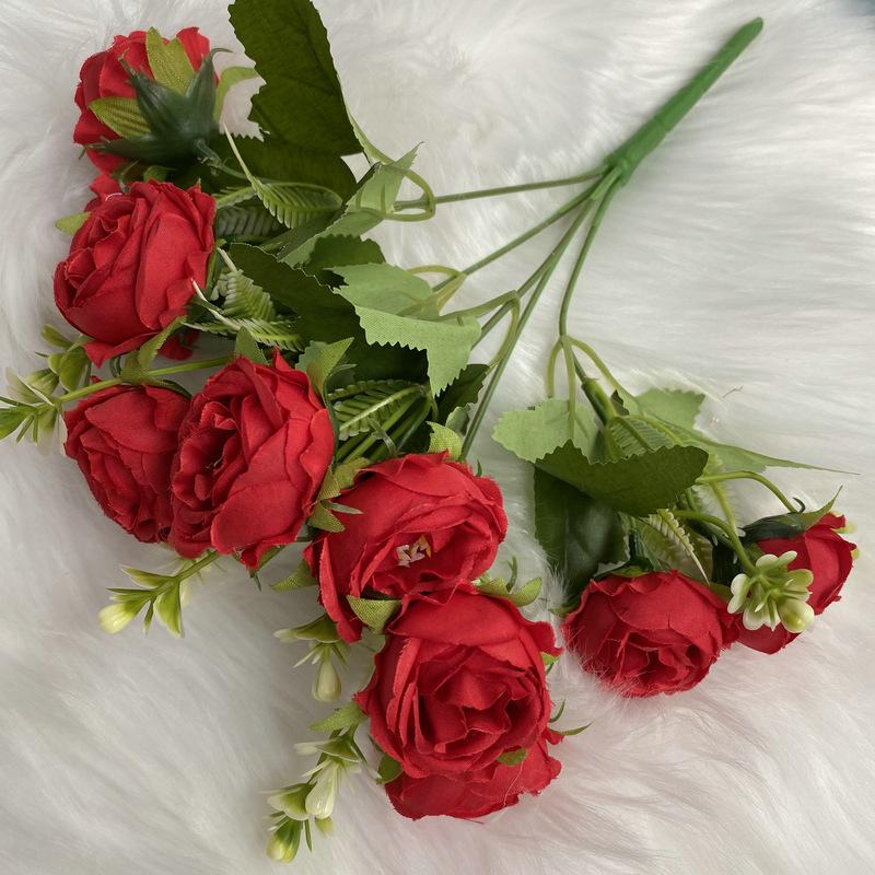 30cm Rose Pink Silk Peony Artificial Flowers Bouquet 5 Big Head and 4 Bud Cheap Fake Flowers for Home Wedding Decoration Indoor