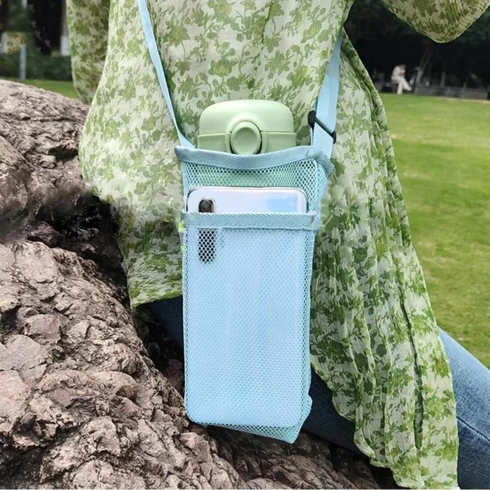 Travel Outdoor Sport Water Bottle Cover Portable Mesh Cup Pouch with Strap Mobile Phone Bag Visible Bag Camping Accessories