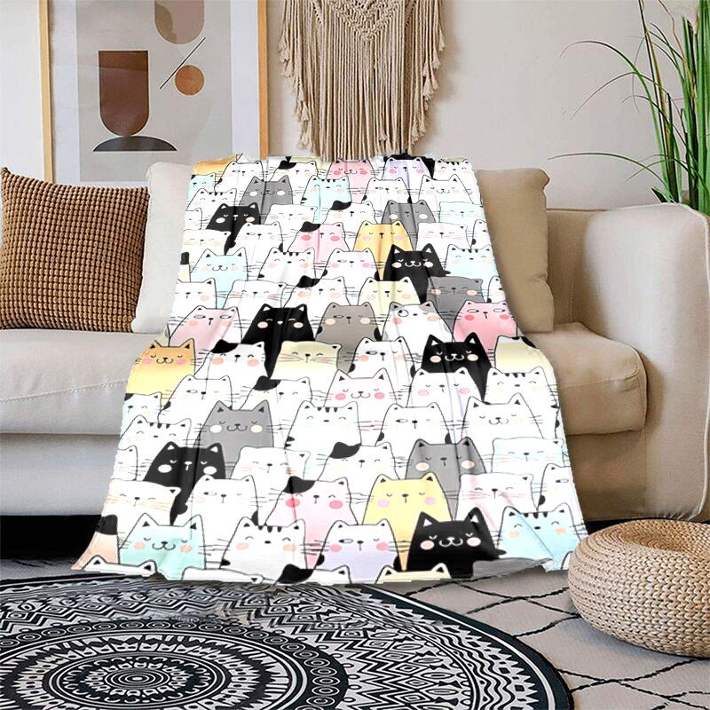 1PC Cute Cat, Cartoon Blanket, All Season Lightweight Home Office Outdoor Nap Multifunctional Blanket