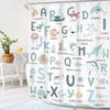 Kids Shower Curtain Cute Cartoon Alphabet ABC Sea Animal Blue Educational Ocean Bathroom Curtain Set Baby Boys Girls BathCurta