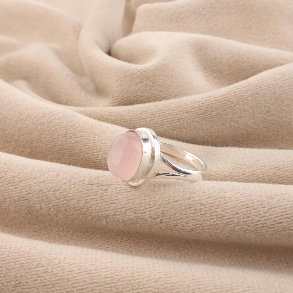 Natural Rose Quartz Gemstone 925 Sterling Silver Handmade Gift Designer Ring For Women RR-80-23
