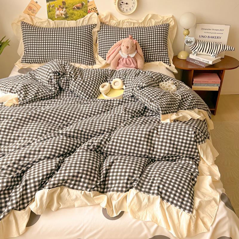 Bed Four-piece Set Washed Cotton Quilt Cover Bed Sheet Dormitory Three-piece Set
