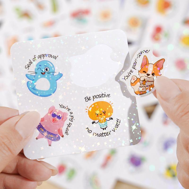 120PCS Encouraged Stickers Pun Homophonic Terrier Cartoon Fruit Cute Animal Kindergarten Enlightenment Kids Stickers