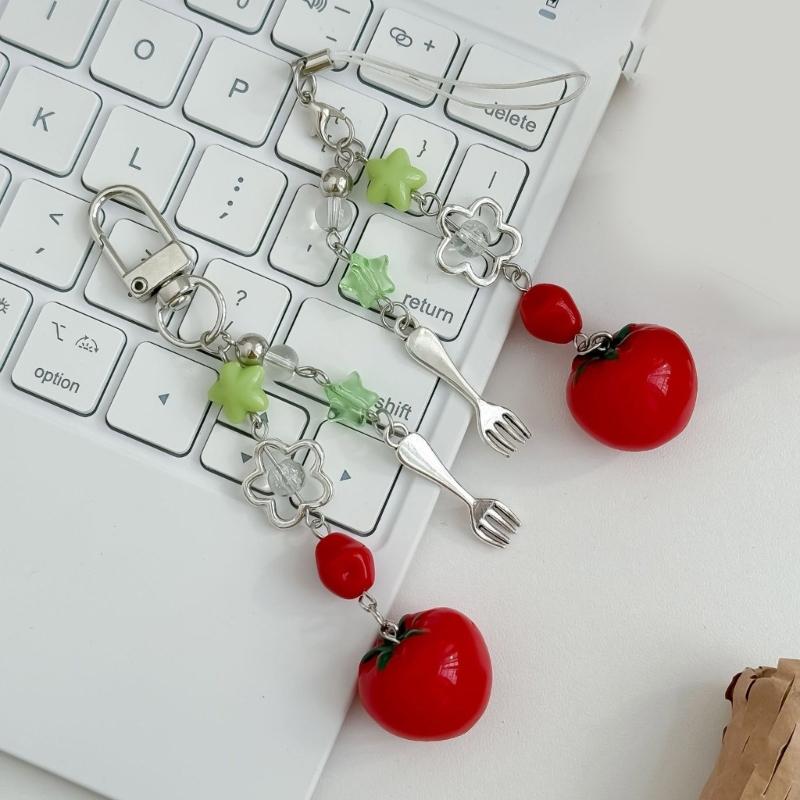 Unique Resin Tomato Keychain Fork Theme Phone Chain Keyring Decorative Piece For Everyday Carry Present