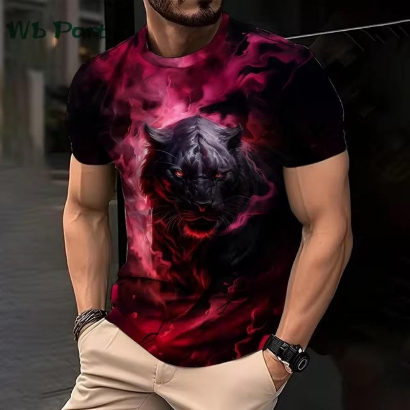 3D Lion Print Graphic T Shirts Short Sleeve Tee Men's Clothing O-Neck Animal Print Mens Clothing T-shirts for Men Street Tops