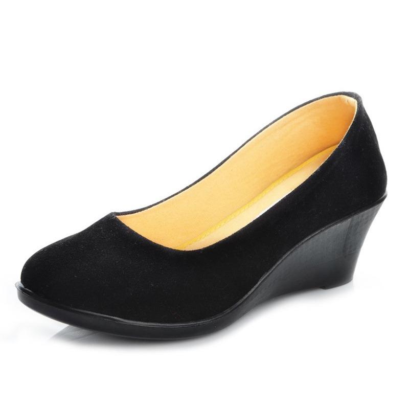 Old Beijing cloth shoes women's shoes wedge heels work shoes high heels professional shoes black cloth shoes factory price one piece