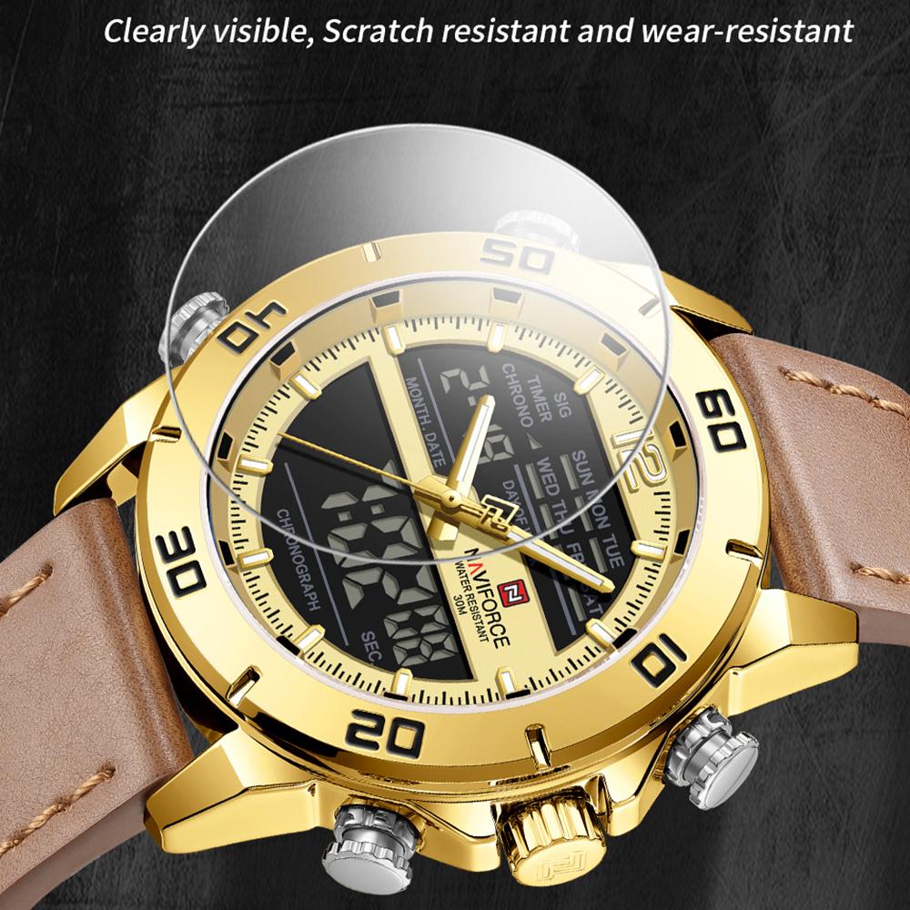 Naviforce Men's Leather Chronograph Quartz Watch Calendar Date 3ATM Waterproof Night Pattern Luminous Pointer Multifunctional Men's Watch NF9253L