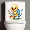 A Cute Little Duck Toilet Sticker - Bathroom Decal Featuring a Smiling Yellow Duck on a Toilet Paper Roll, Suitable for Bathrooms, Walls, And Mirrors