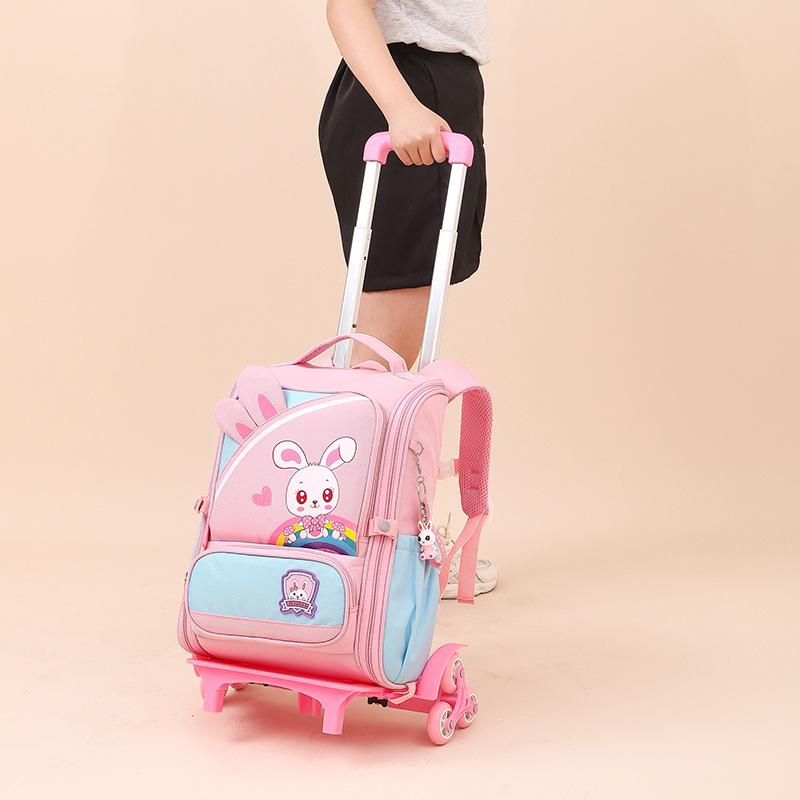 Large Capacity Trolley School Bag for Girls, Grades 3-6 - Stair Climbing & Detachable Design