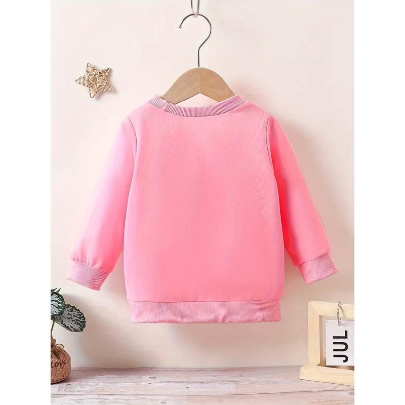 Cute cartoon print pattern, comfortable and simple spring and autumn versatile baby round neck hoodie for baby girls