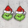 Grinch Christmas Wooden Earrings - Green Monster Dangle Jewelry Gift