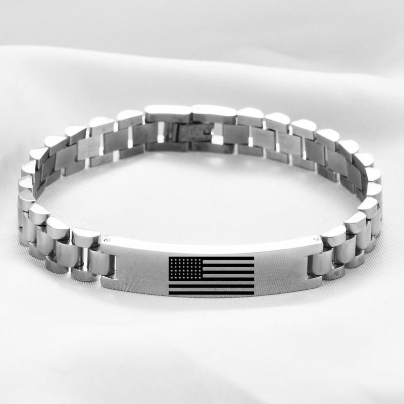 Stainless Steel Patriotic Flag Bracelet Men 10mm Engraved Heart Shape Gift Family Holiday Christmas Travel