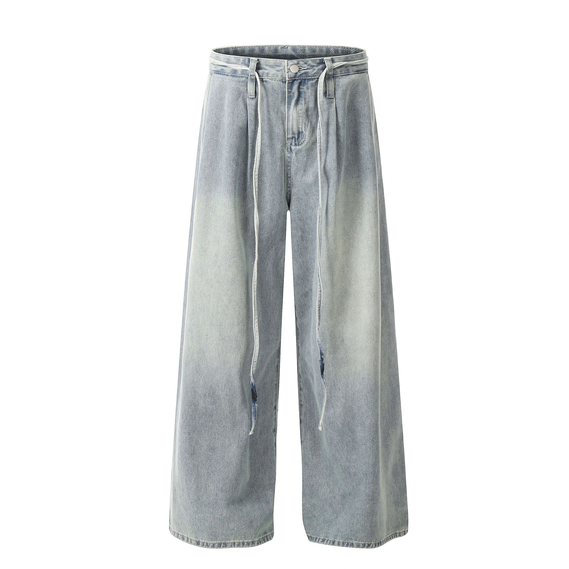 

Женские универсальные спортивные джинсы для работы, повседневные, винтажные, светло-голубые, модные, с завязками, широкие джинсы High Street L синий