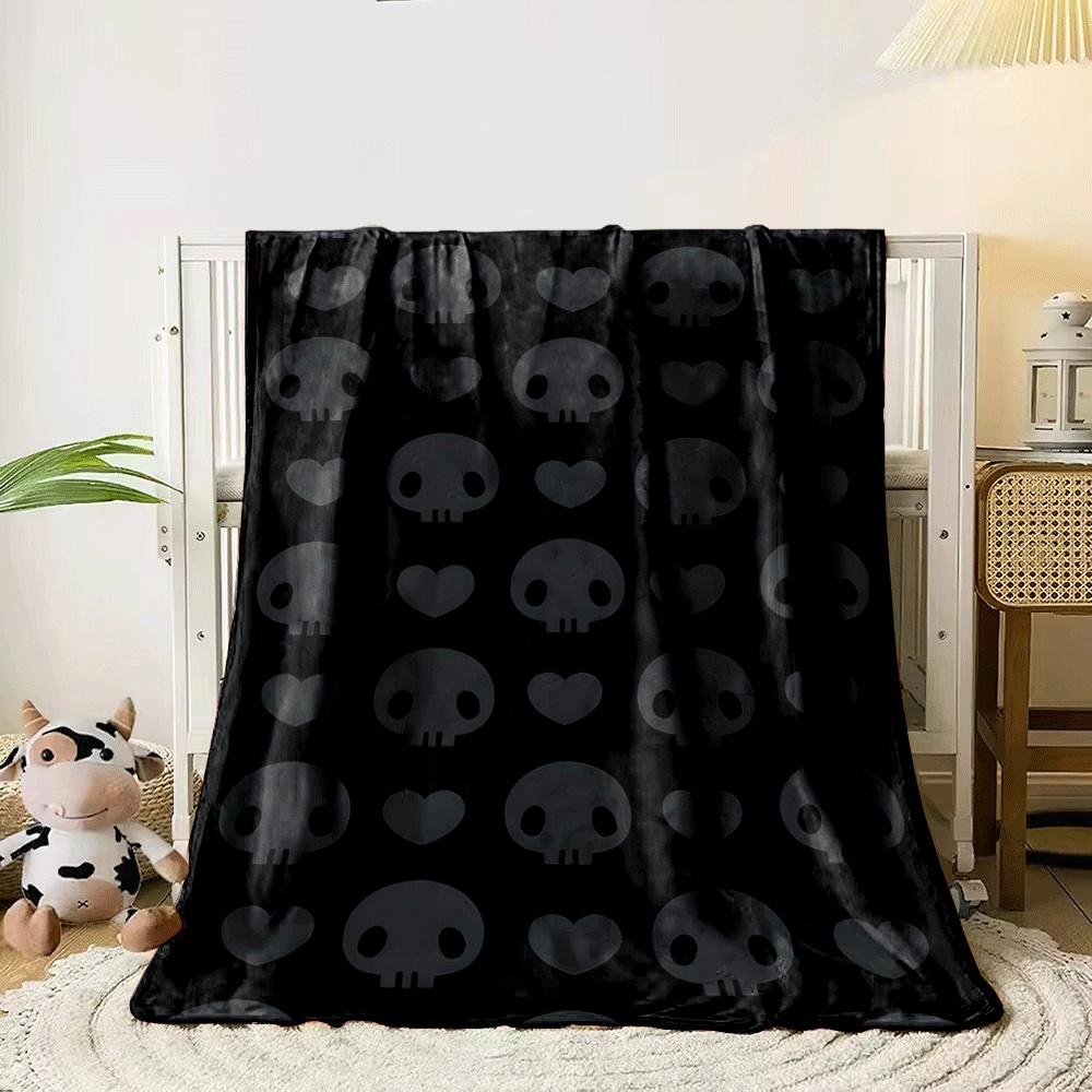Repeating skulls and hearts pattern on a black background. for all seasons blanket lunch break throw gift 80cm x 120cm