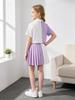 3 Pcs Girls Preppy Skirt Set, Color Block Blazer Jacket with Heart Tee and Pleated Skirt, Trendy Outfits for Kids 8-12 Years
