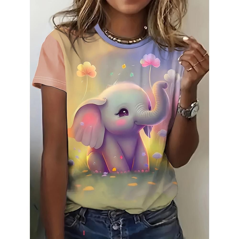 Summer animal pattern printing 3d printing T-shirt women's street fashion casual short-sleeved O-neck daily top