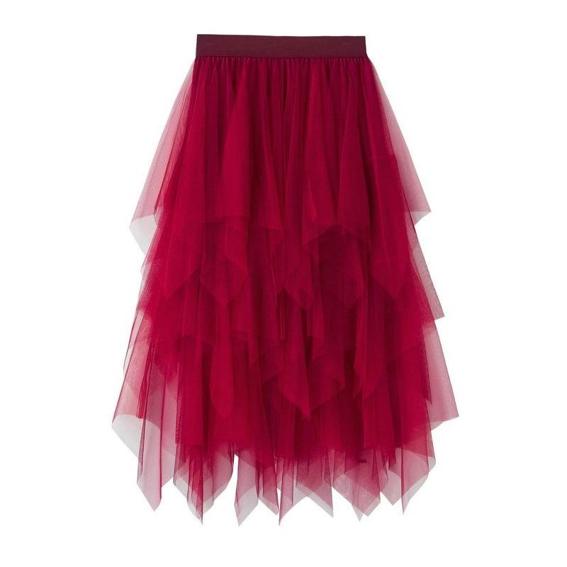 Irregular Mesh Skirt for Female Students Korean Style Pleated Skirt Mid-length Gauze Skirt
