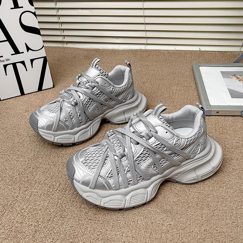 Fashion New 2025 Summer Women Platform Sneakers Thick Bottom Breathable Mesh Casual Chunky Shoes 6CM High Heel Sports Dad Shoes Woman