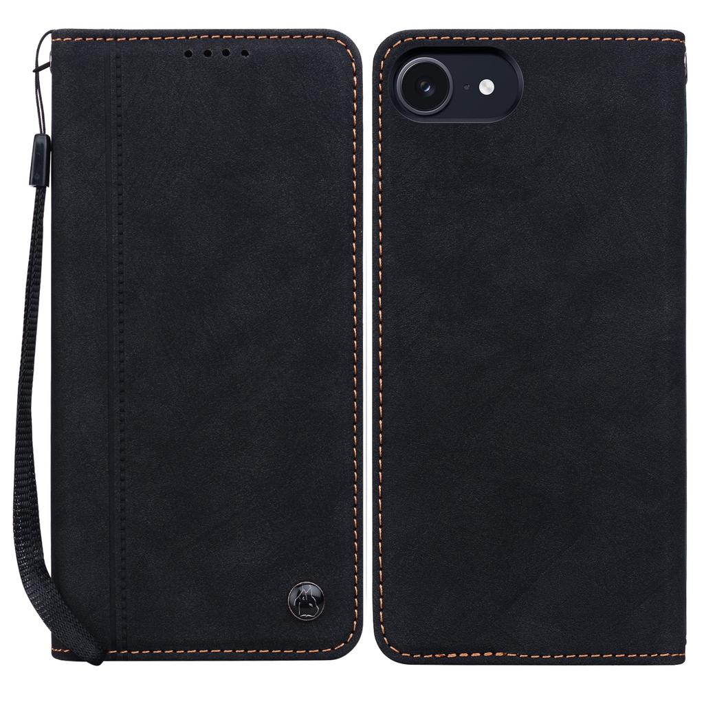 For iPhone 16e Case Lines Pattern Wallet Leather Phone Cover with Strap