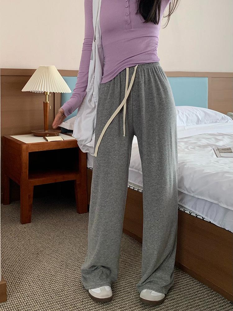 Damen High-Waist Kordelzug Weitbein Hose - Rosa Lässige Kaschmir Drapierhose für Herbst/Winter