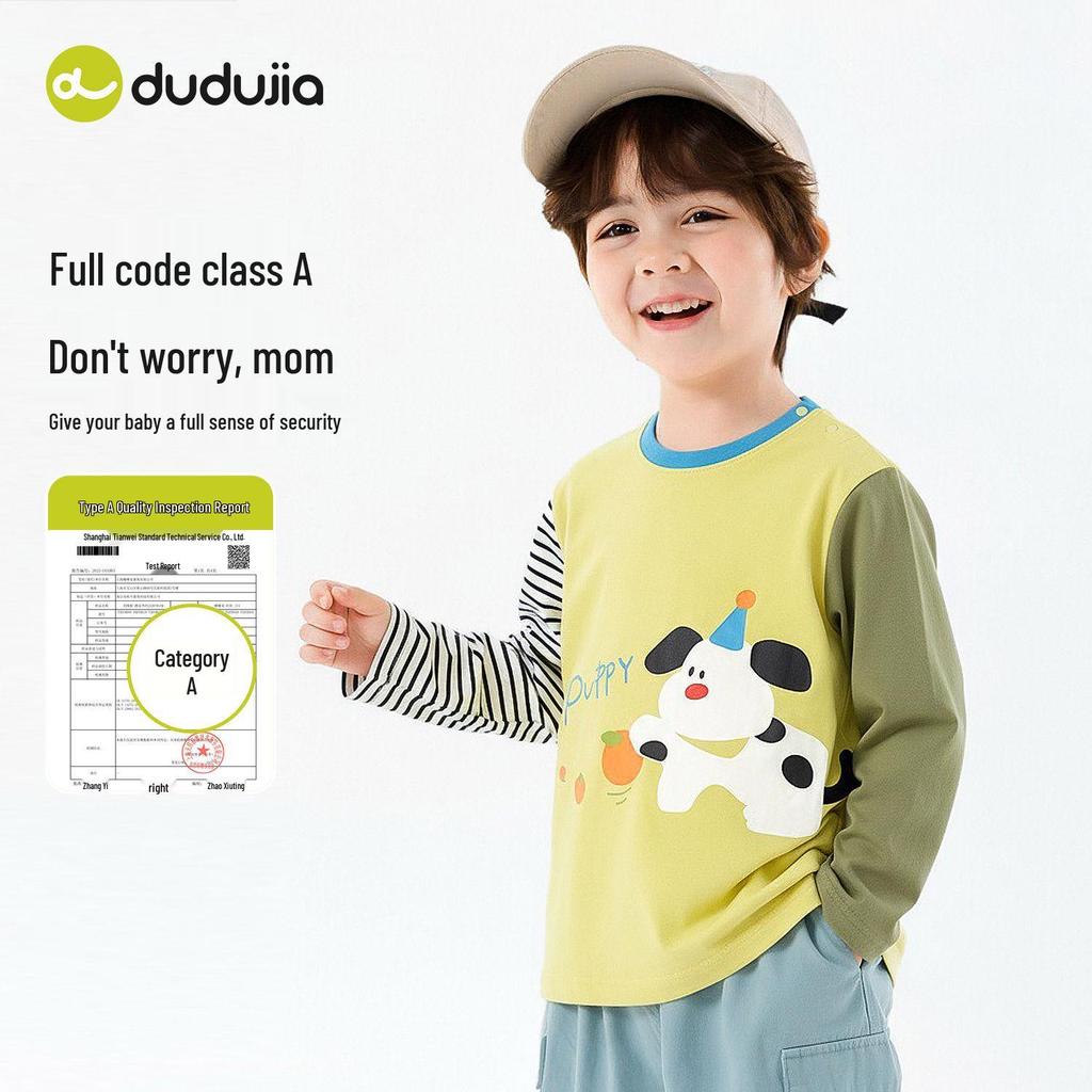 Camiseta de Manga Longa Infantil Família Dudu Algodão Nuvem: Nova Chegada de Primavera Camada Base para Meninos e Meninas