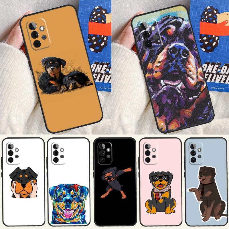 Cartoon Rottweiler Dog Case For Samsung Galaxy A22 A16 A33 A36 A56 A26 A15 A55 A53 A35 A32 A52 A54 A34 A14 A05 A06