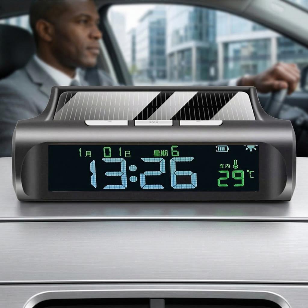 Solar/USB Car Dashboard Clock Digital Clock with Time/Date/Temperature Display Electronic Clock for Car Truck Outdoor Camping