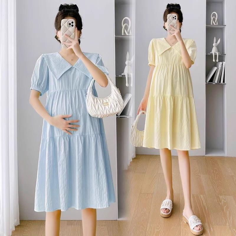 Neues Kleid2026Sommer Umstandskleid locker geschnitten einfarbig langes Kleid zur Kaschierung des Bauches während der Schwangerschaft