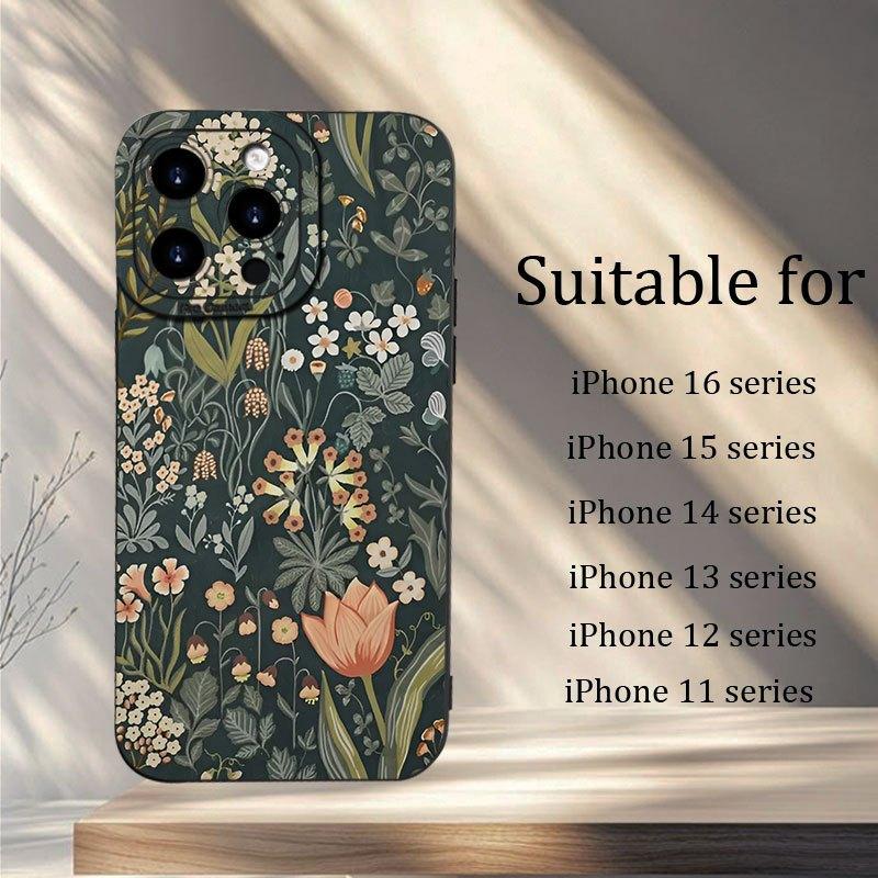 Чехол для телефона с растительным узором, подходит для iPhone 17 16 15 14 13 12 11 Pro/Max/Plus, противоударный задний чехол iPhone 17PROMAX