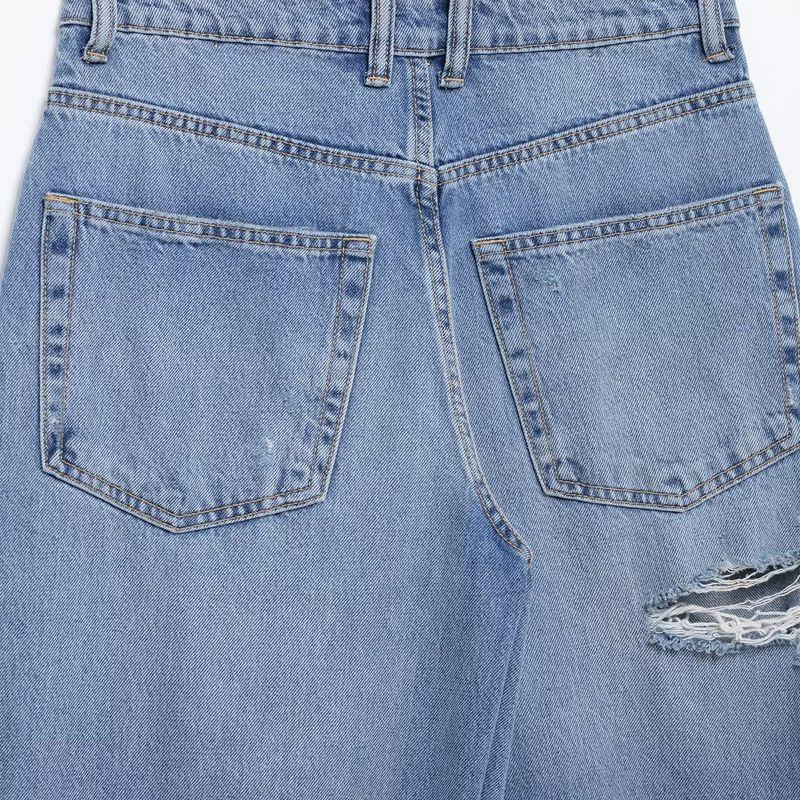 Kaslead New Arrival Women's Clothing Fashion Style Perforated Hole Decoration Loose Mid Waist Denim 8197021400