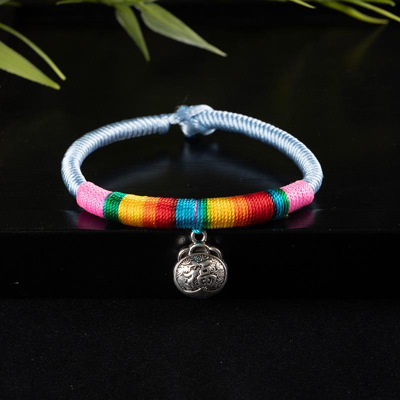 Ethnic Tibetan Style Diamond Knot Multicolored Braided Bracelet, Dragon Boat Festival, Fu Character Safety Lock Hand Rope, Natal Red Rope
