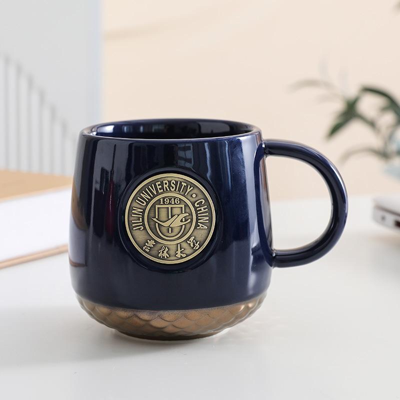 Peking University Bronze Medal Fish Scale Pattern Can Be Determined Copper Medal Coffee Cup Holiday Gift Water Cup Souvenir
