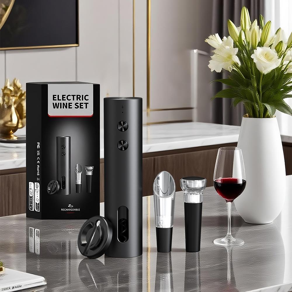 4-in-1 Electric Bottle Wine Opener Set USB Rechargeable Electric Automatic Corkscrew Wine Opener Set Wine Stopper, Wine Pourer