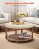 Large Round Ottoman Coffee Table, 81 cm Tufted Coffee Table with Solid Wood Shelf Storage, Linen Solid Upholstered Footrest Ottoman for Bedroom Living