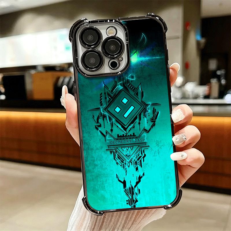 Geometry Dash Game Plating Phone Case For Iphone 16 17 Pro Max Air 16E 14 15 Plus 12 13 Mini Anti-Fall Airabag Cover