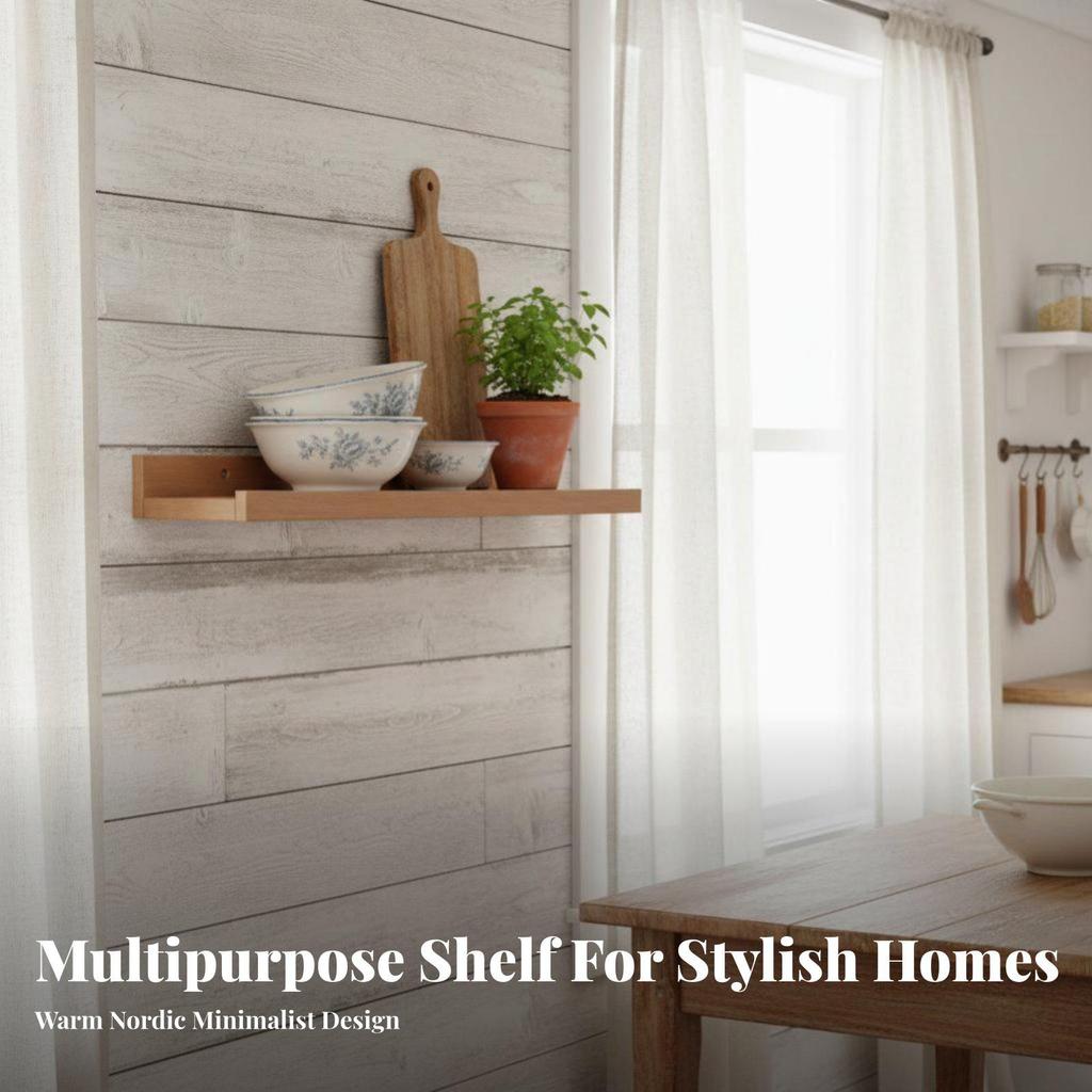 Single surfacemounted board Wood Texture surface Shelf Minimalist Design Display for Apartment