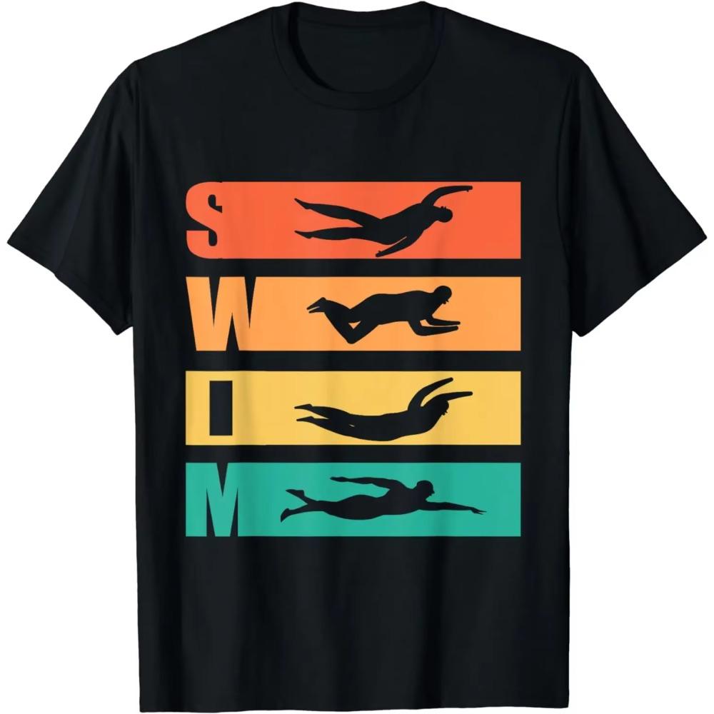 Funny Gift Swim Retro Vintage Swimming for Swimmers T-Shirt Men Clothing  Printed Streetwear Graphic T Shirts