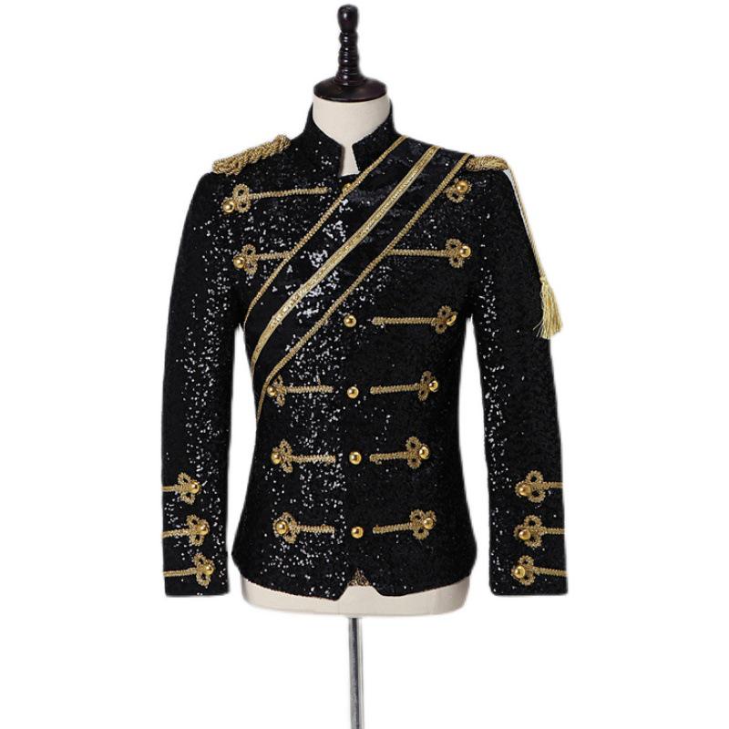 Michael Jackson-Inspired Sequined Performance Costume for Men – Stand Collar Rock Singer Outfit