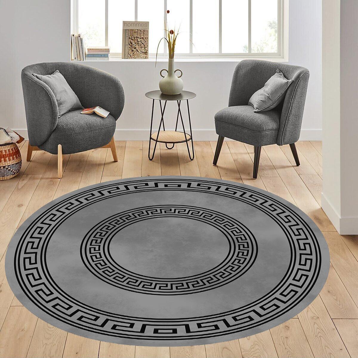 

Rovigo Home Цифровая печать Моющийся нескользящий круглый ковер для гостиной RVG7327-HY962 100x100 серый