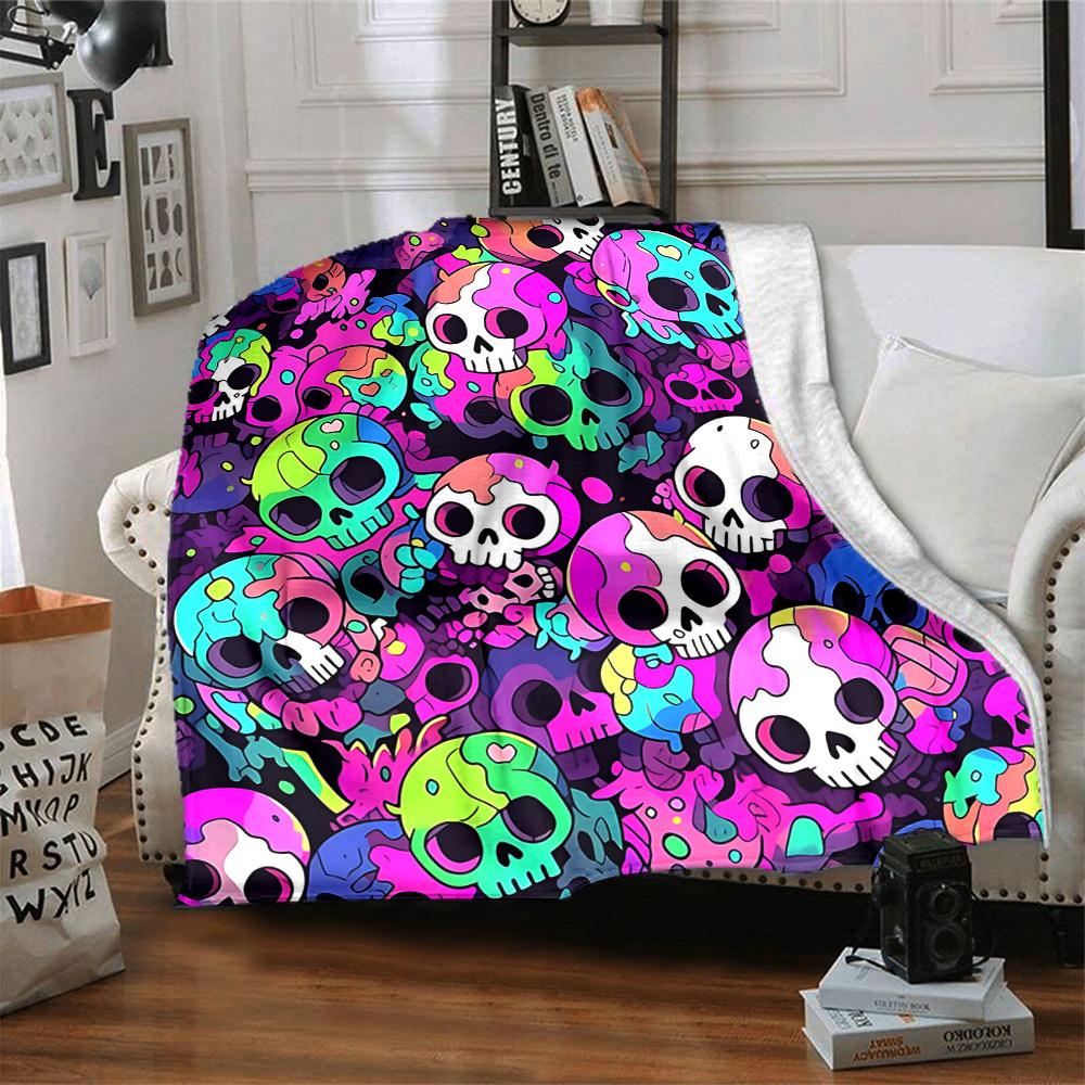 1pc Skull Party Blanket, Lightweight Flannel Throw Blanket For Sofa, Bed, Travel, Camping, Living Room, Office, Couch, Chair, And Bed