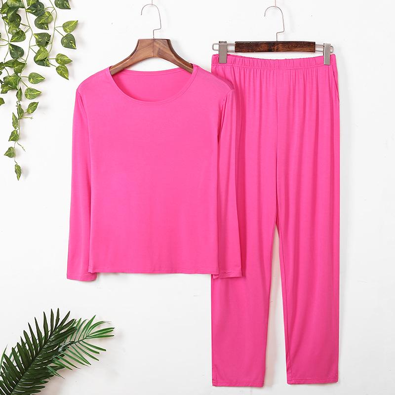 Men's Modal Pajamas Set: Thin, Long Sleeve & Pants, Crew Neck, Casual, Plus Size, for Spring, Summer & Autumn.