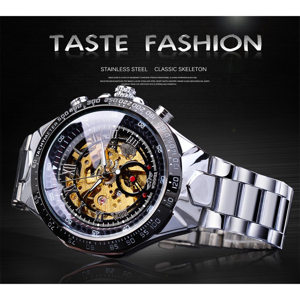 Winner Classic Series Golden Movement Stahl Herren-Skelettuhr Mechanische Top-Marke Luxus-Mode Automatikuhren