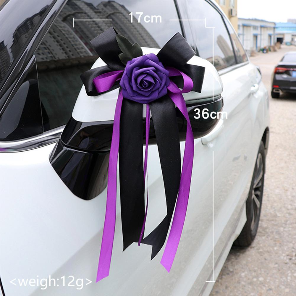 2/4/6/8pcs Wedding Car Rear View Mirror Bow Decoration Car Bow Silk Flower Simulation Flower Bow Decoration Wedding Decorations