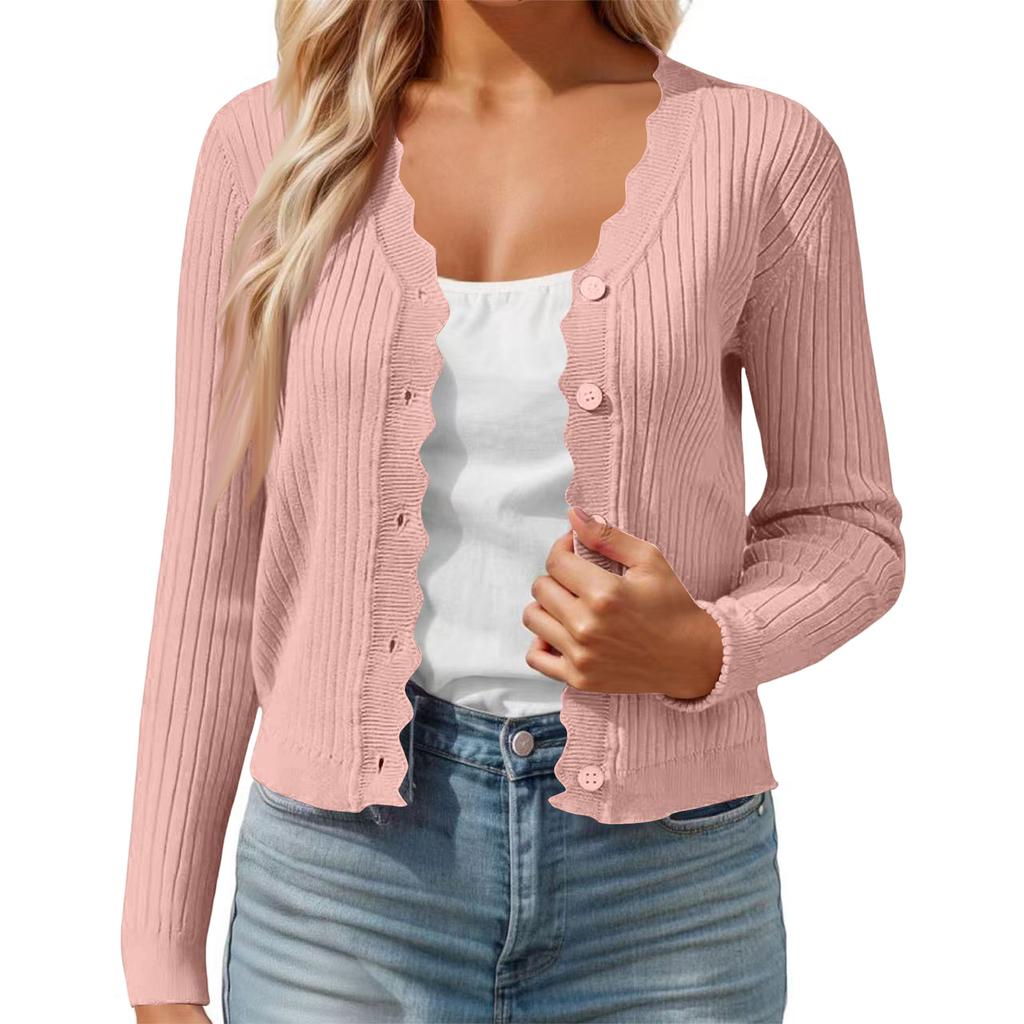 Cardigan casual da donna colorato con bordo a fungo, scollo a V, giacca corta in maglia sottile